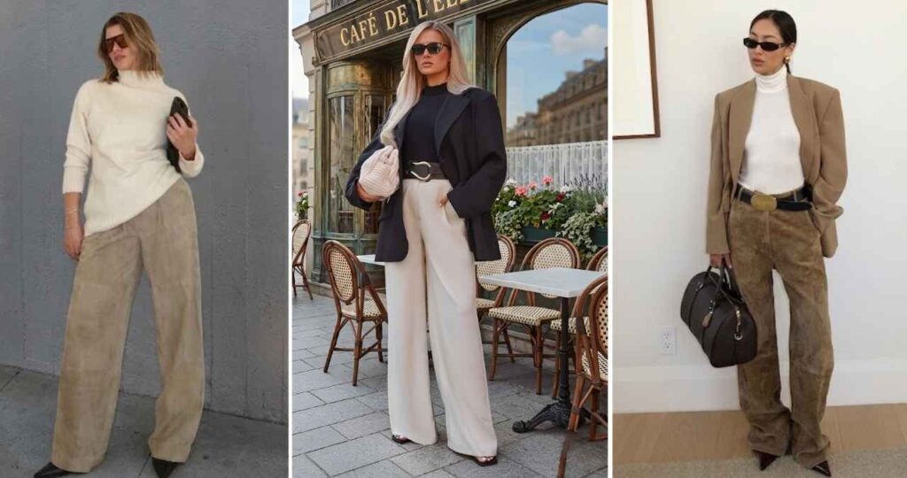 How to Style a Suede Jacket Cream Knit and Wide-Leg Trousers for Effortless Chic Style