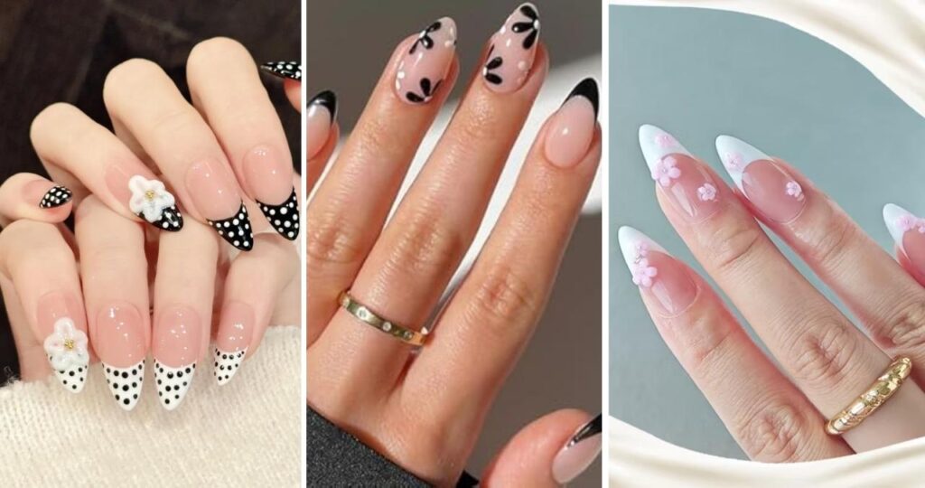 Elegant 3D Flower French Press-On Nails for a Luxurious Salon Look
