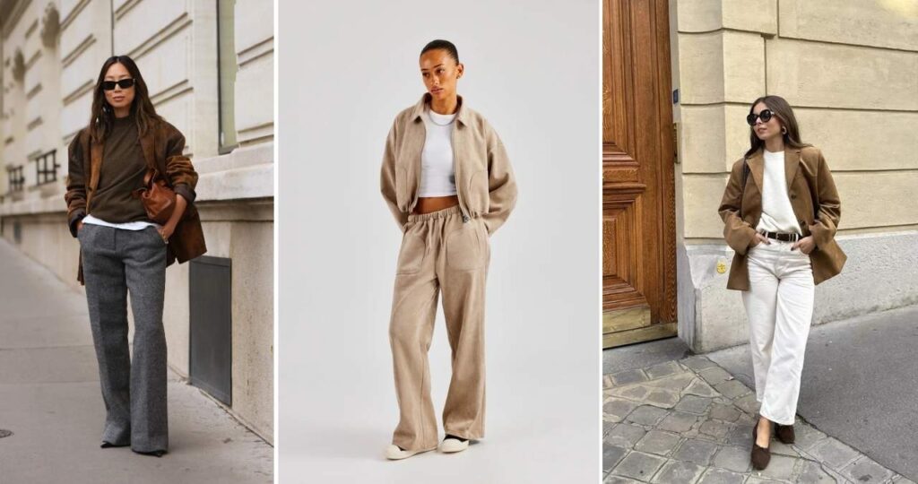 How to Style a Suede Jacket Cream Knit and Wide-Leg Trousers for Effortless Chic
